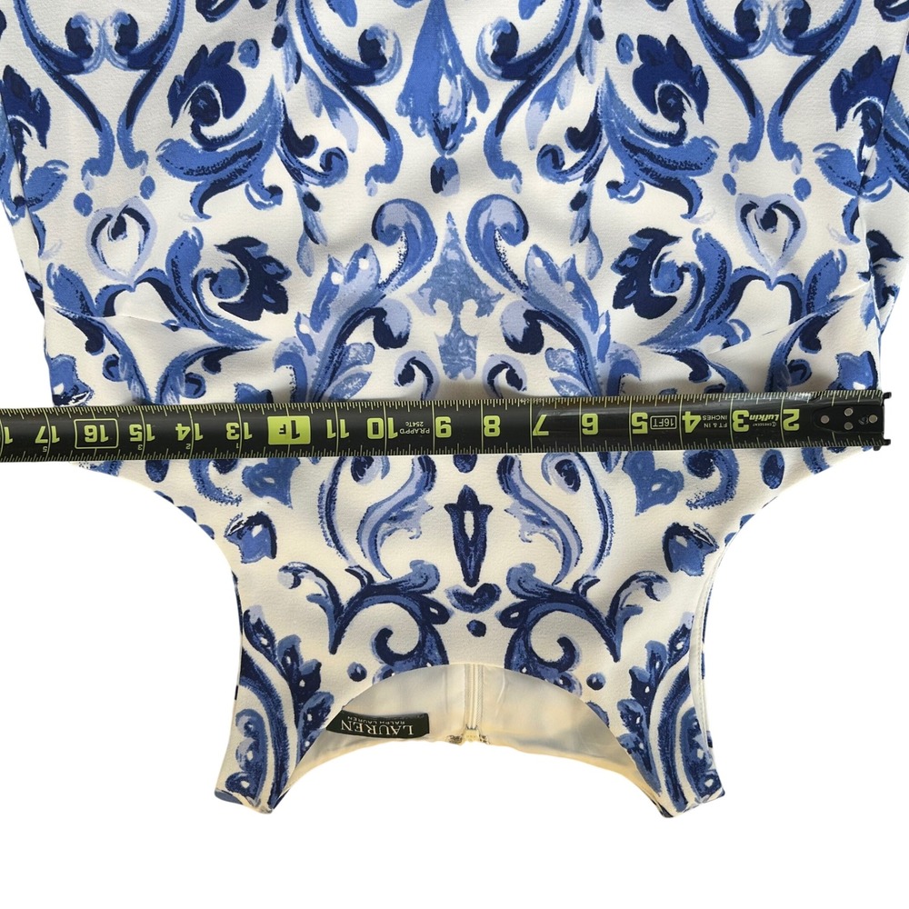 Lauren Ralph Lauren Dress Womens 2 Blue White Damask Scroll Print Sleeveless Zip - Picture 7 of 9